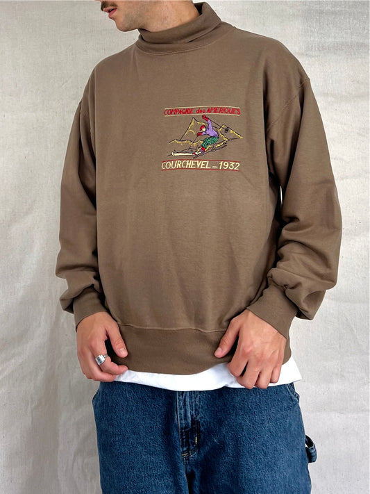 90's Compagnie Des Ameriques Embroidered Vintage Mock-Neck Sweatshirt Size M-L