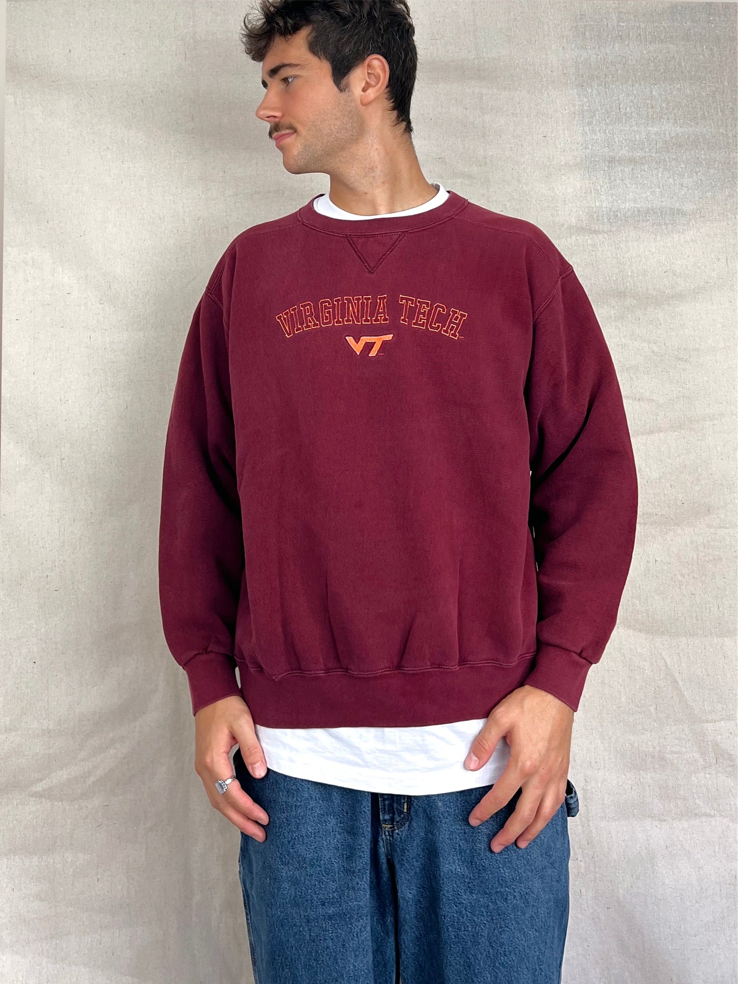 90's Virginia Tech USA Made Embroidered Vintage Sweatshirt M