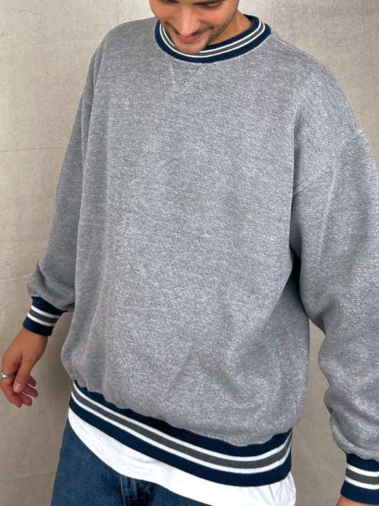 90's Grey Vintage Ringer Sweatshirt Size L