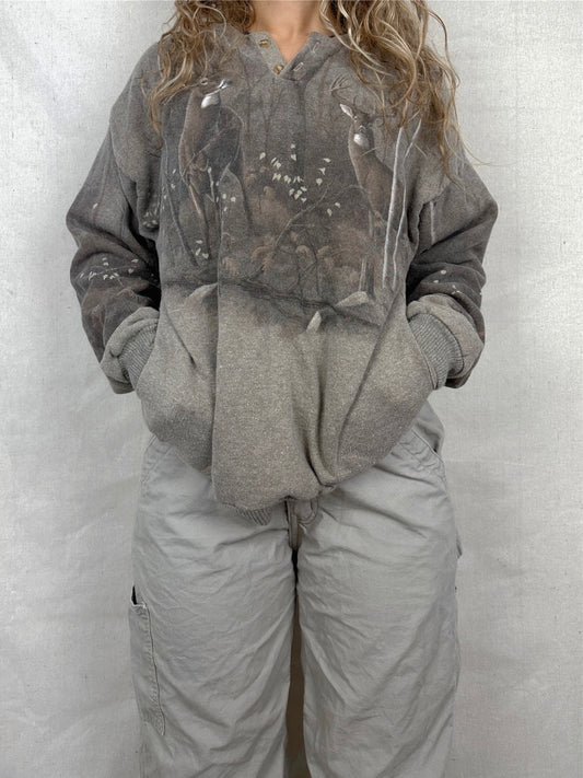 90's Big Buck All Over Print Vintage Sweatshirt Size 10-12