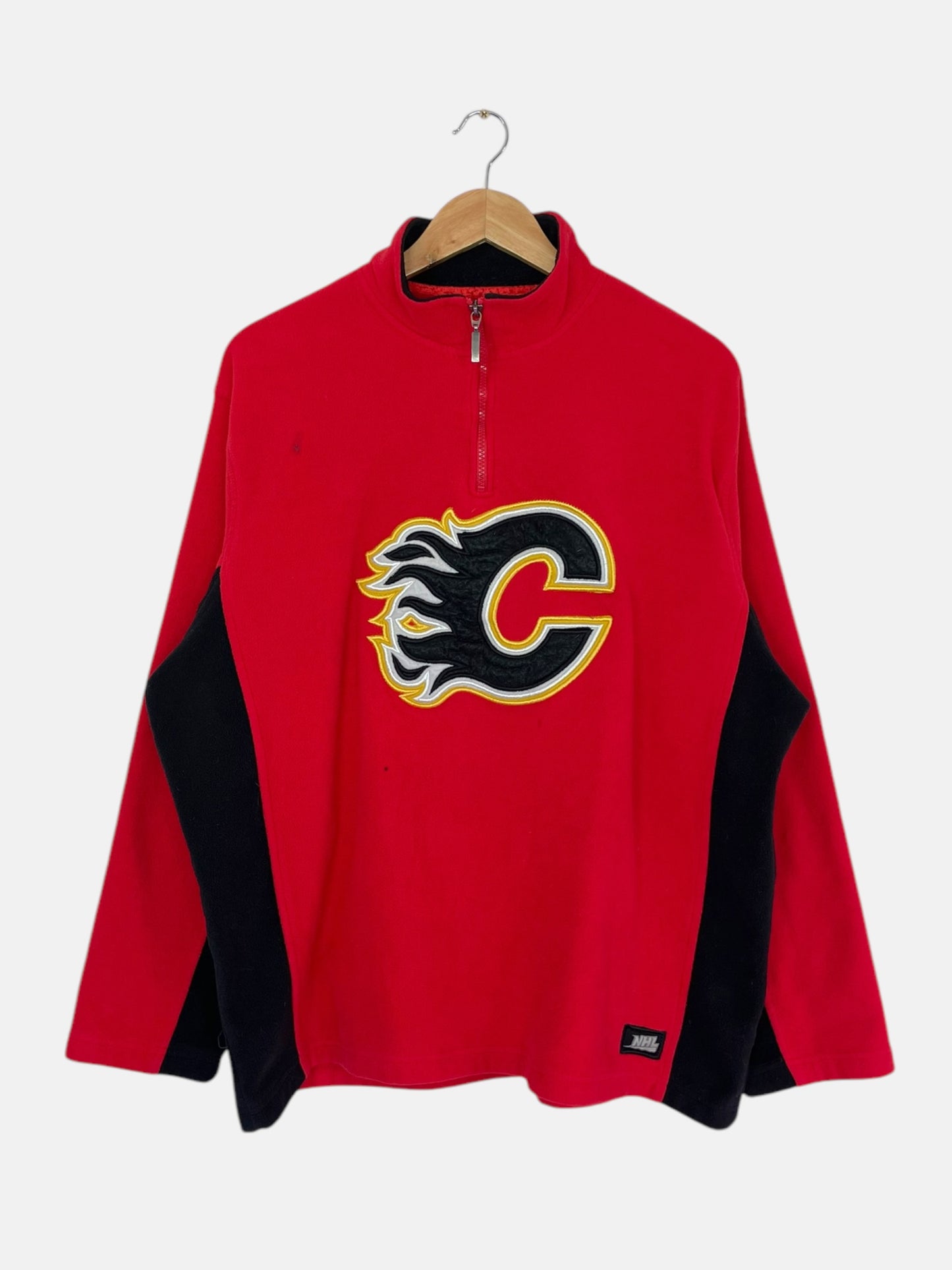 90's Calgary Flames Embroidered NHL Vintage Quarter-zip Sweatshirt Size XL