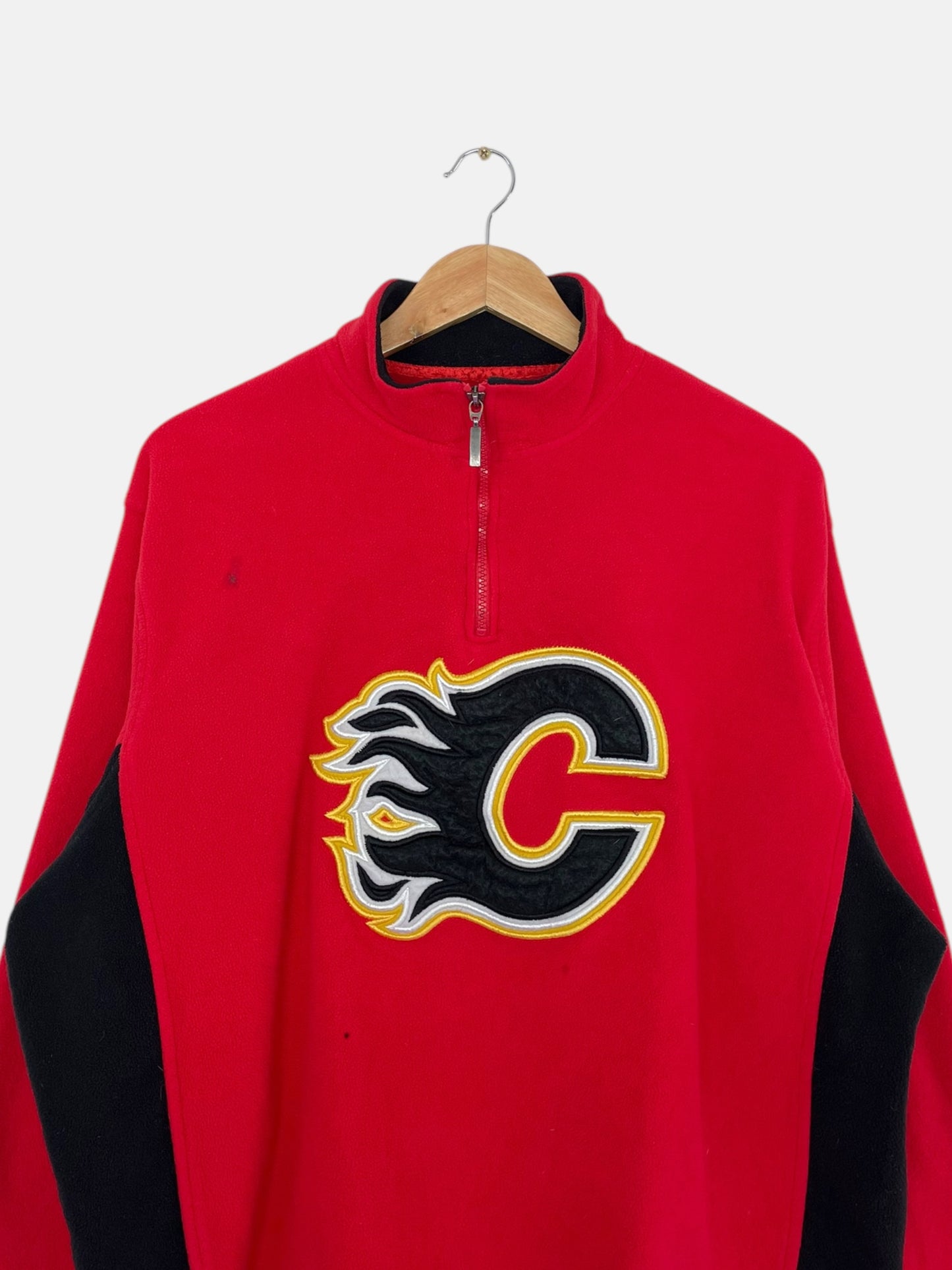 90's Calgary Flames Embroidered NHL Vintage Quarter-zip Sweatshirt Size XL