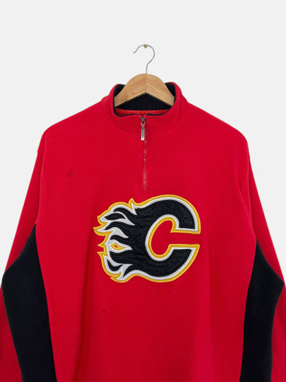 90's Calgary Flames Embroidered NHL Vintage Quarter-zip Sweatshirt Size XL