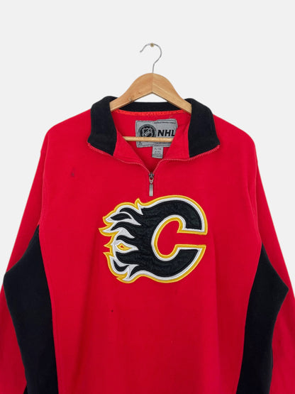 90's Calgary Flames Embroidered NHL Vintage Quarter-zip Sweatshirt Size XL