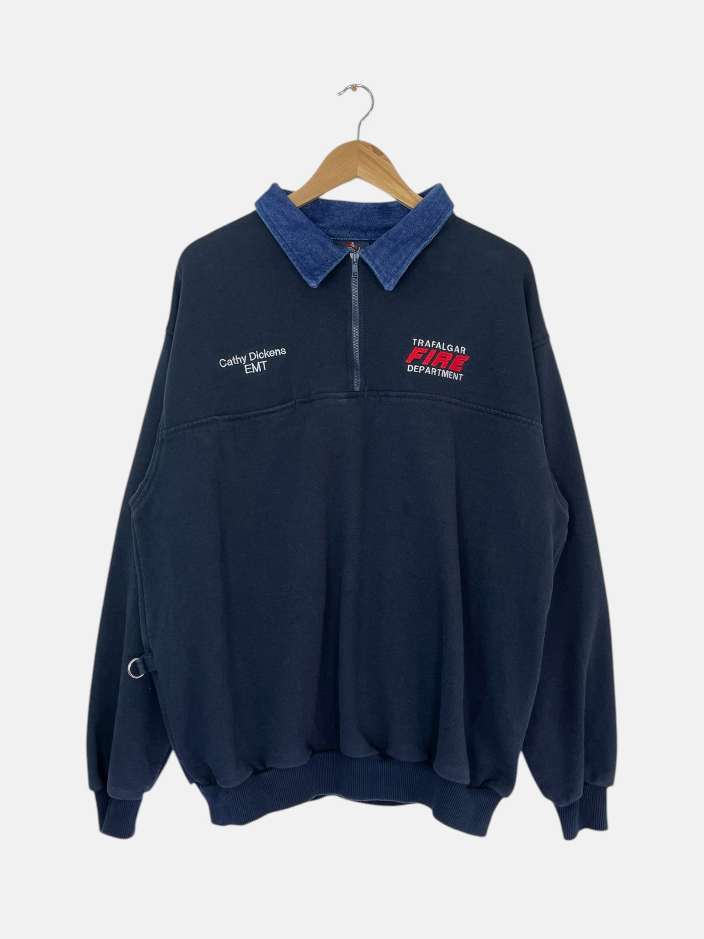 90's Trafalgar Fire Department Embroidered Vintage Quarter-zip Sweatshirt Size 2XL