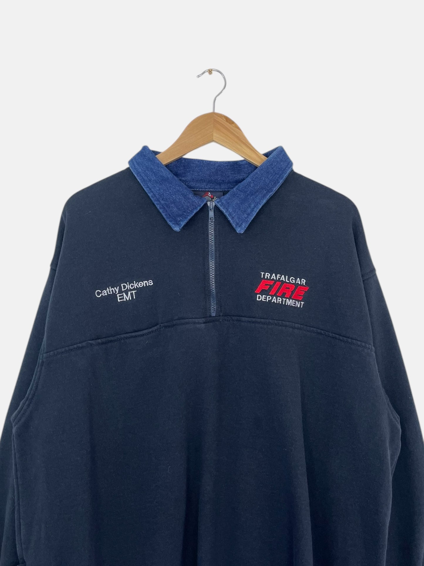 90's Trafalgar Fire Department Embroidered Vintage Quarter-zip Sweatshirt Size 2XL