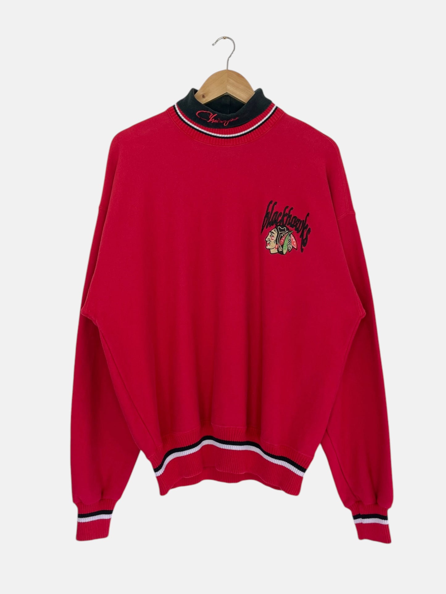90's Chicago Blackhawks Embroidered Vintage Mock-neck Sweatshirt Size L-XL
