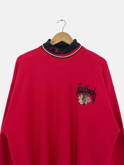 90's Chicago Blackhawks Embroidered Vintage Mock-neck Sweatshirt Size L-XL