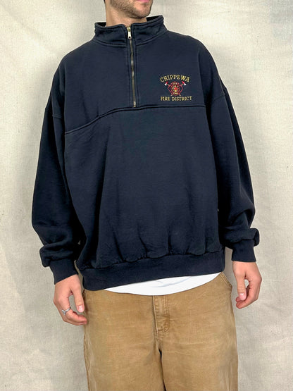 90's Chippewa Fire District Embroidered Vintage Quarterzip Sweatshirt Size XL