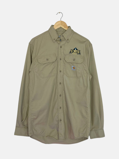 90's Carhartt Quality Integrated Services Embroidered Vintage Long Sleeve Button-up Shirt Size S-M