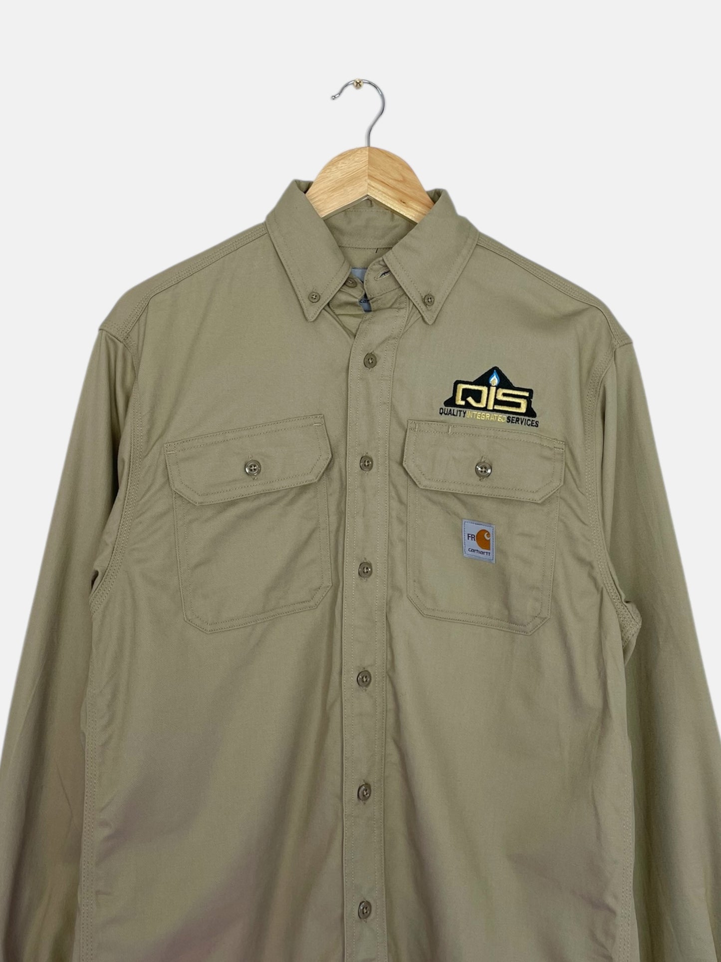 90's Carhartt Quality Integrated Services Embroidered Vintage Long Sleeve Button-up Shirt Size S-M