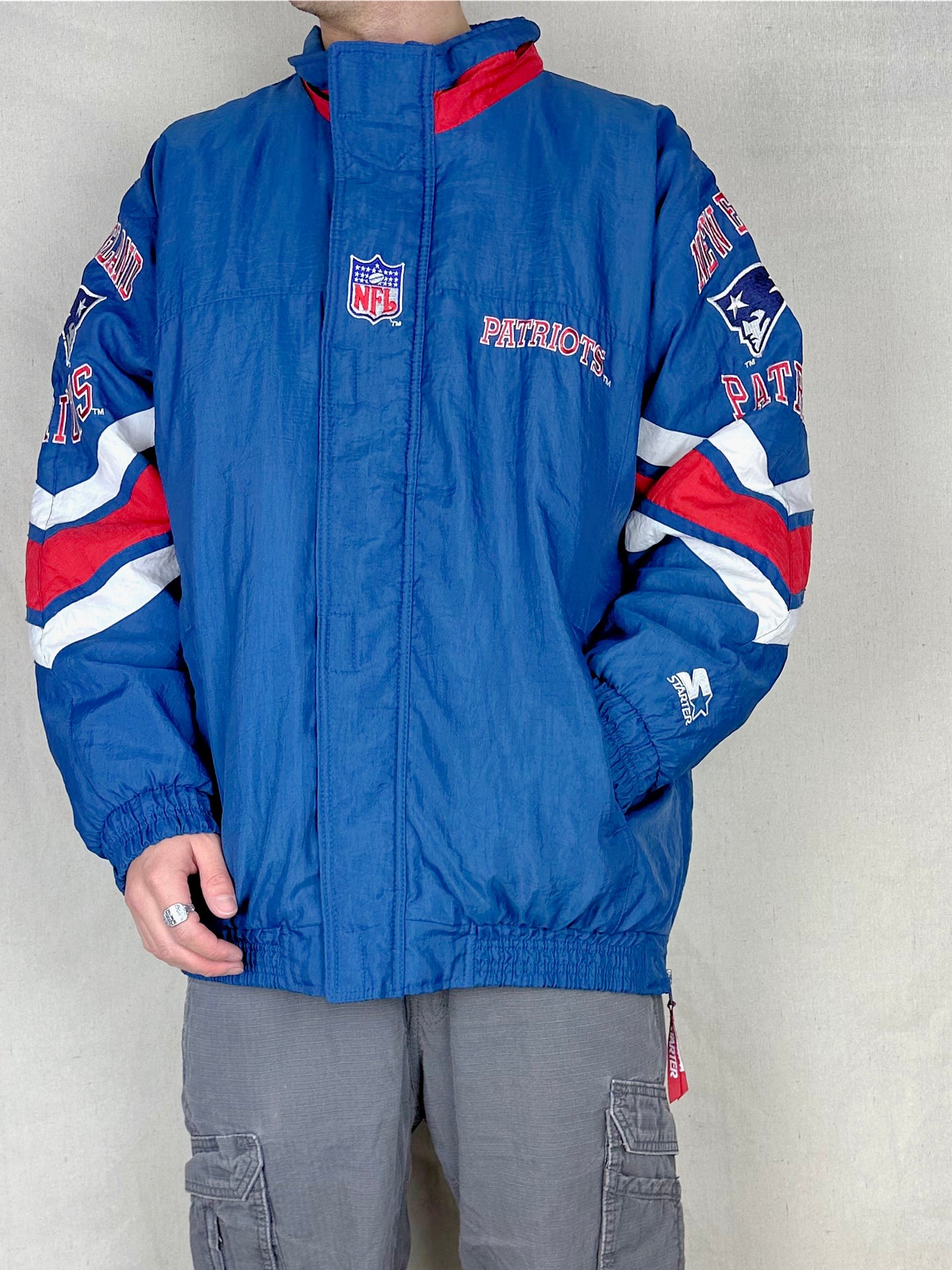 90's New England Patriots NFL Starter Embroidered Vintage Puffer Jacket Size XL-2XL