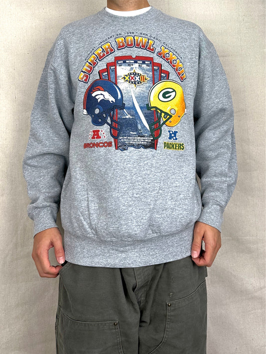 1998 NFL Super Bowl Broncos vs Packers USA Made Vintage Sweatshirt Size M-L