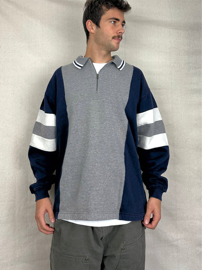90's Colour-Block Vintage Quarterzip Sweatshirt Size XL