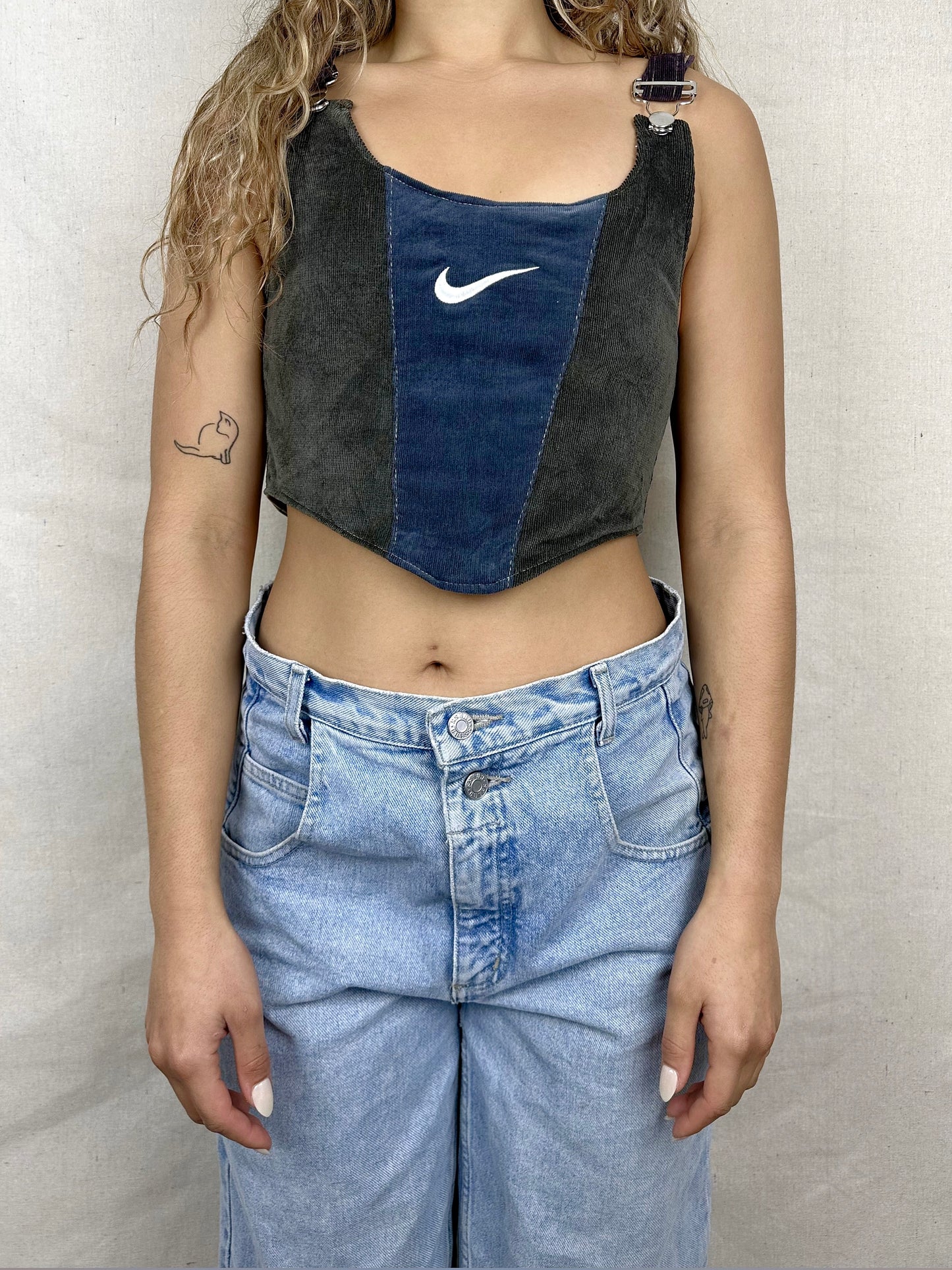90's Reworked Nike Corduroy Embroidered Vintage Corset Size 8