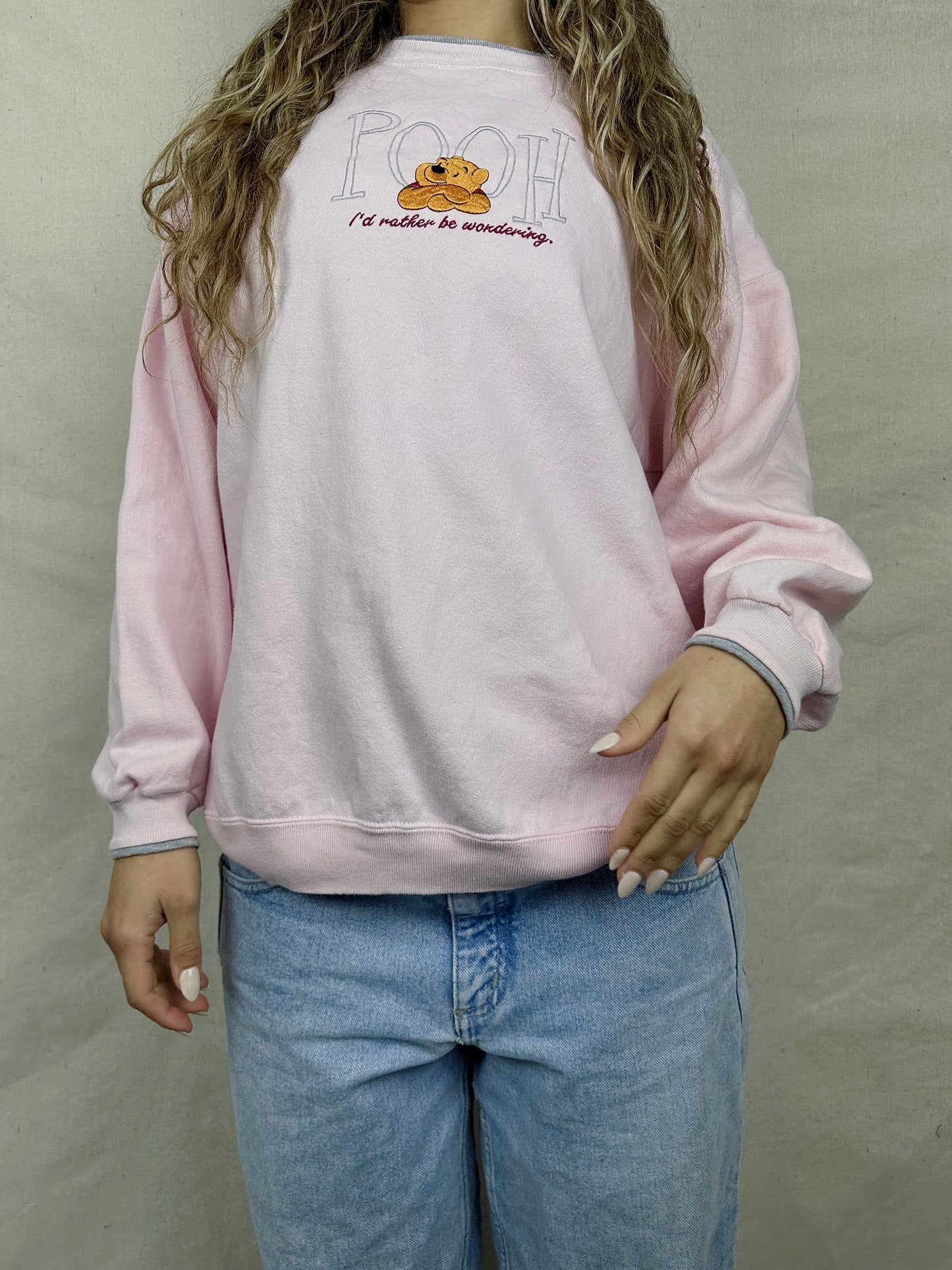 90's Disney Winnie The Pooh Embroidered Vintage Lightweight Sweatshirt Size 14