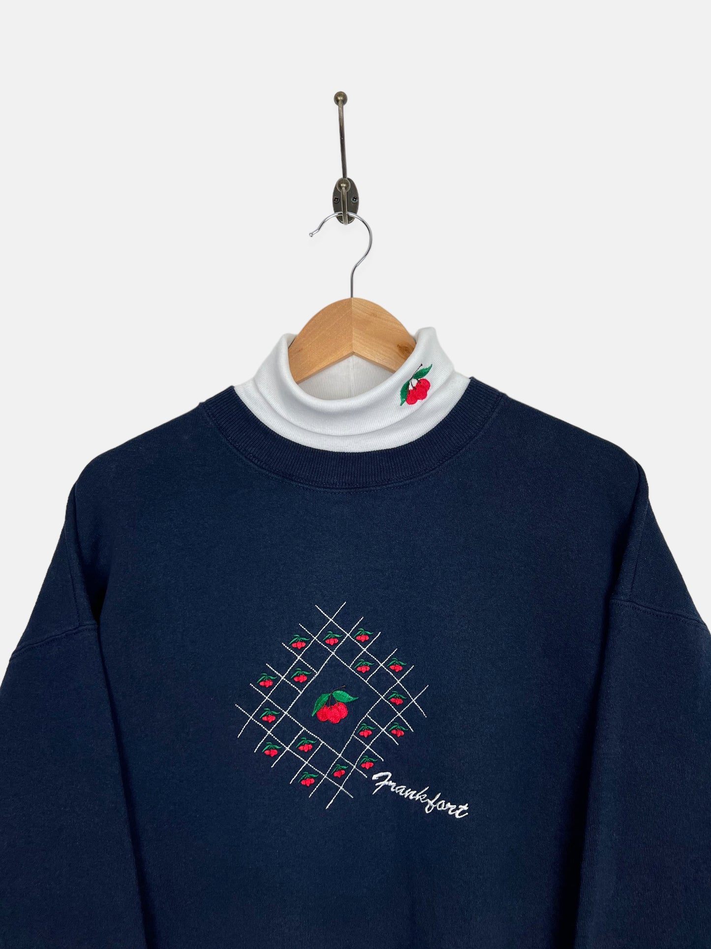 90's Frankfurt USA Made Embroidered Vintage Mock-Neck Sweatshirt Size L-XL