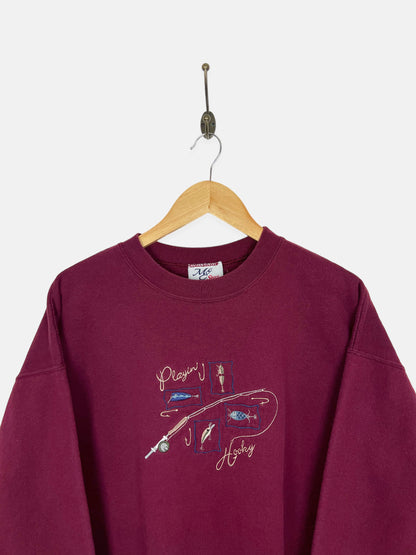 90's Fishing 'Playin Hooky' Embroidered Vintage Sweatshirt Size M