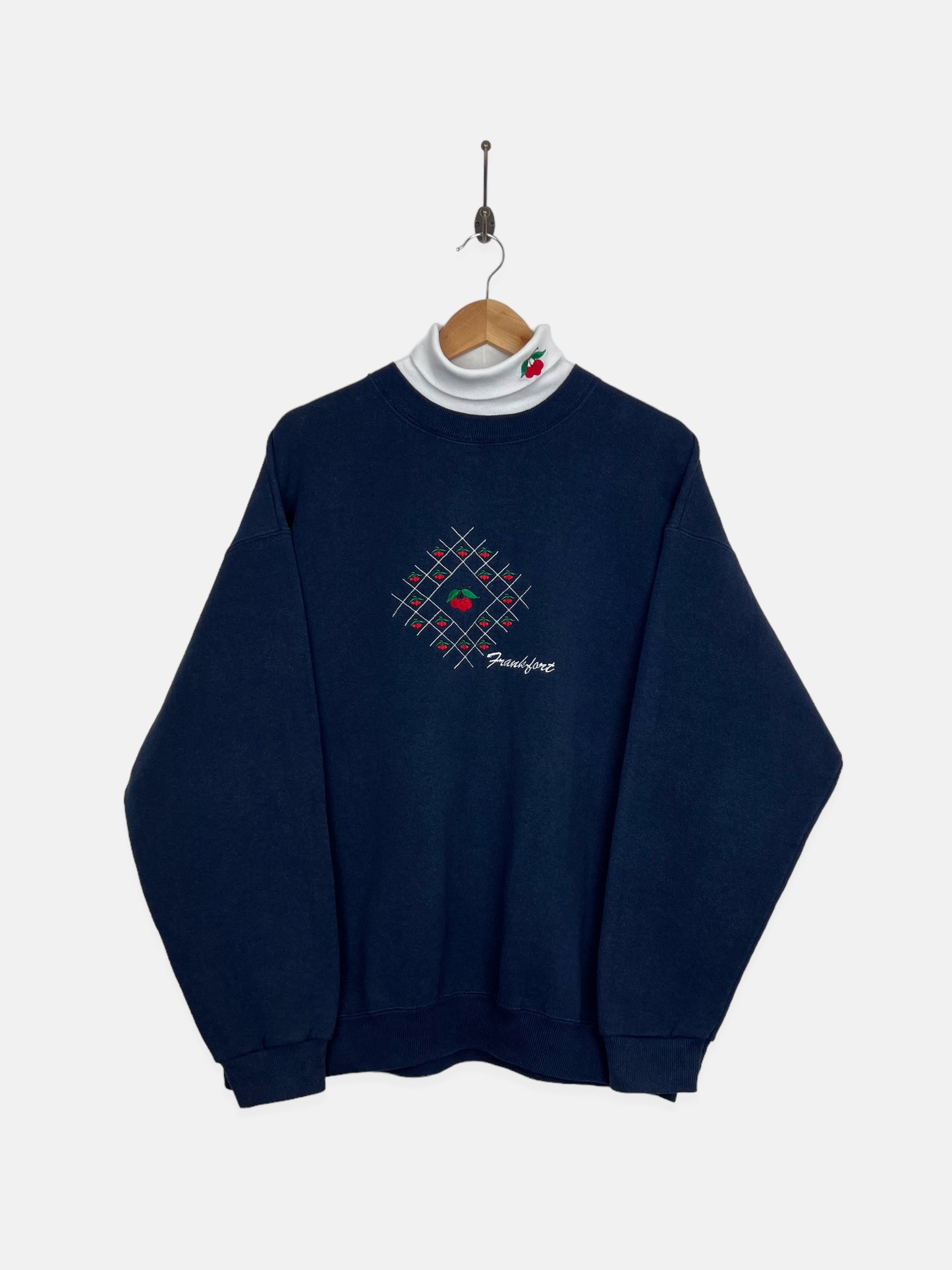 90's Frankfurt USA Made Embroidered Vintage Mock-Neck Sweatshirt Size L-XL