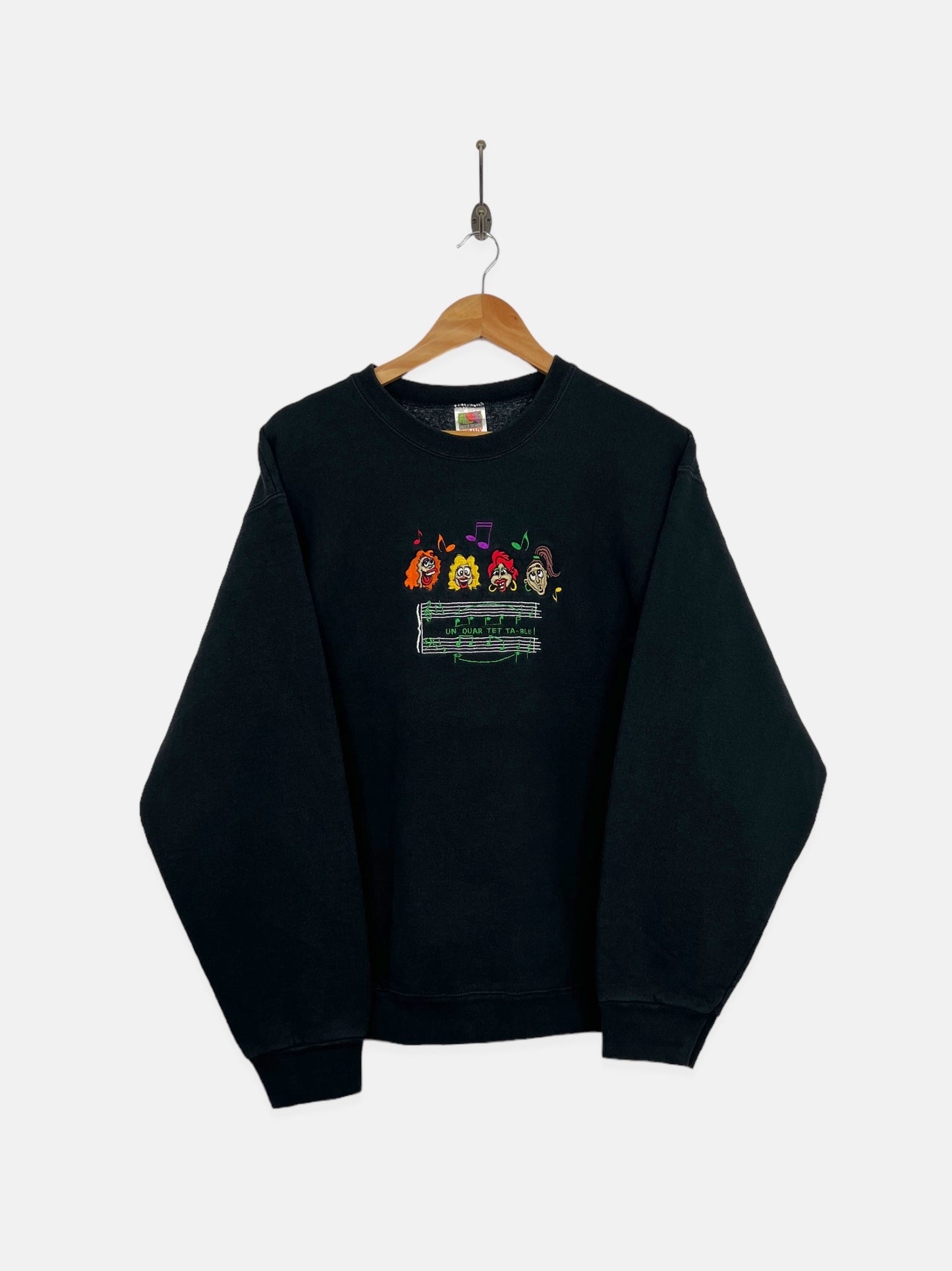 90's Black Embroidered Vintage Sweatshirt Size M