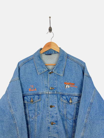 90's Hooters Racing USA Made Embroidered Vintage Denim Jacket Size L-XL