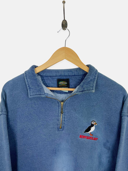 90's Newfoundland Canada Made Embroidered Vintage Sweatshirt Quarterzip Size M