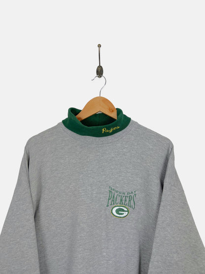 90's Green Bay Packers NFL Embroidered Vintage Mock-Neck Sweatshirt Size L-XL