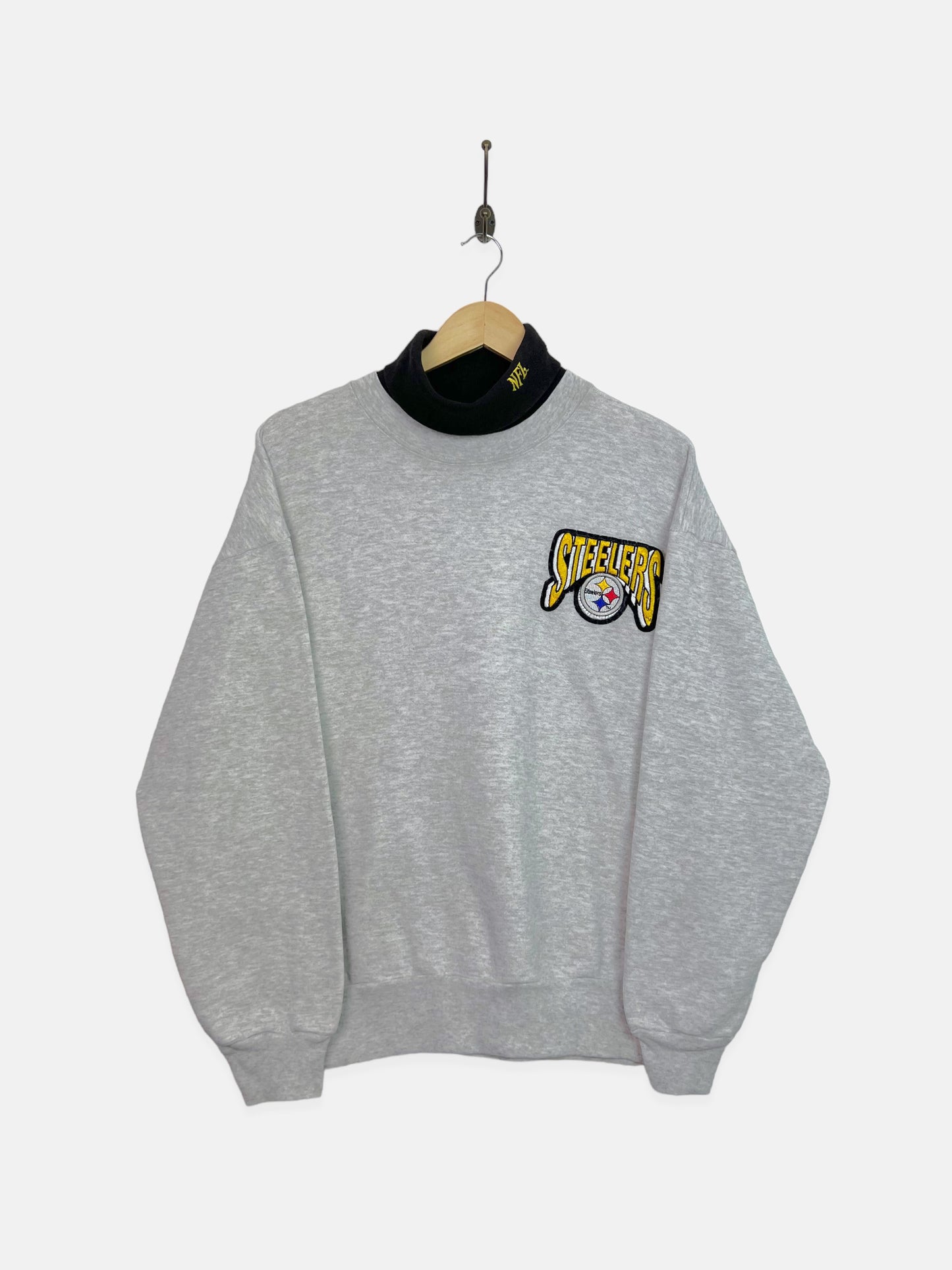 90's Pittsburgh Steelers NFL USA Made Embroidered Vintage Mock-Neck Sweatshirt Size L