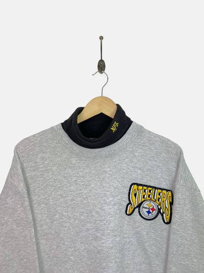 90's Pittsburgh Steelers NFL USA Made Embroidered Vintage Mock-Neck Sweatshirt Size L