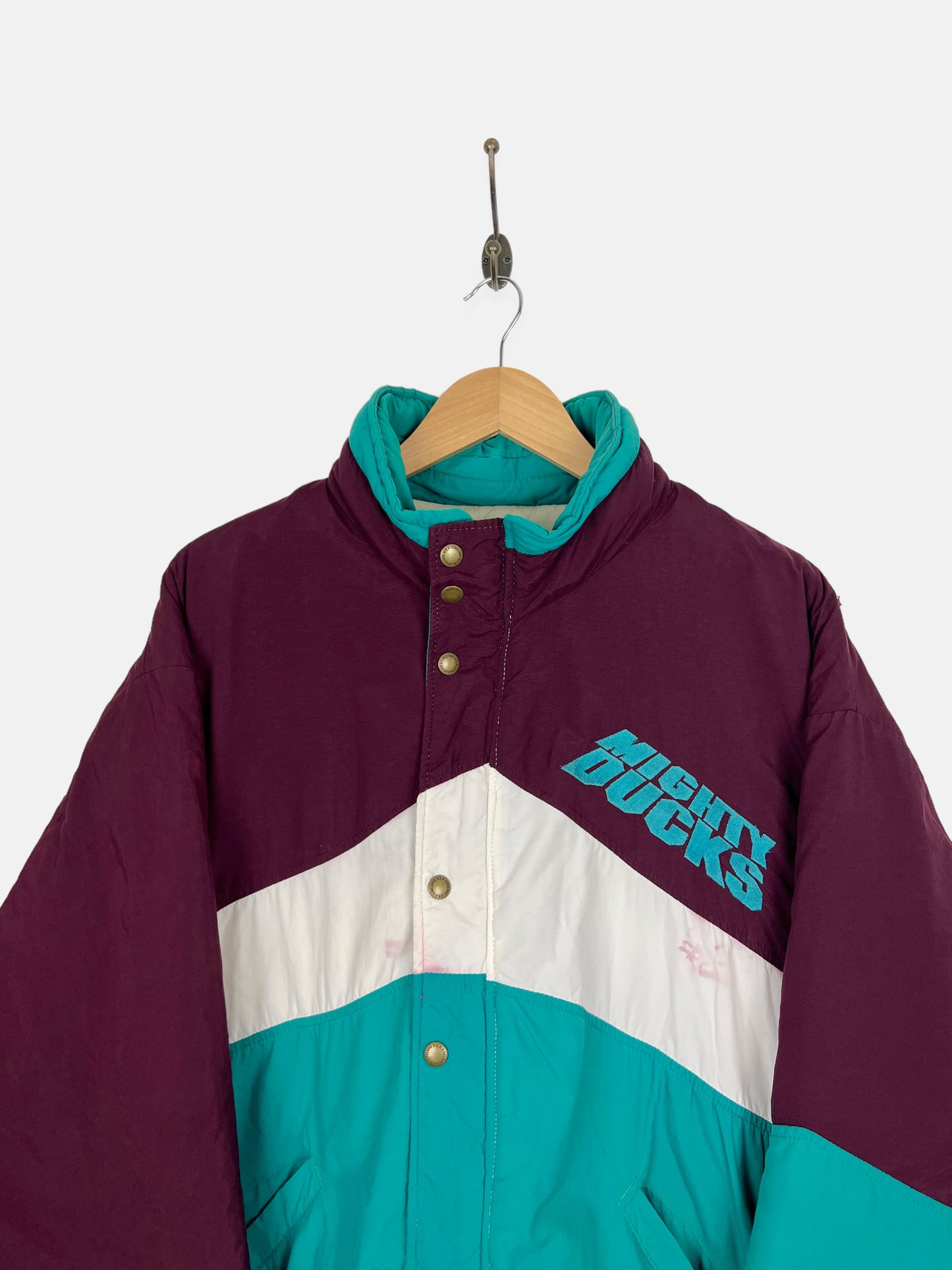 90's Anaheim Mighty Ducks NHL Embroidered Vintage Puffer Jacket Size XL