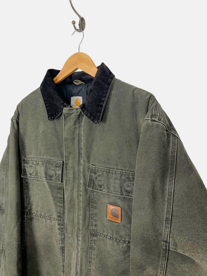 90's Carhartt Heavy Duty Quilt Lined Vintage Corduroy Collar Jacket Size XL