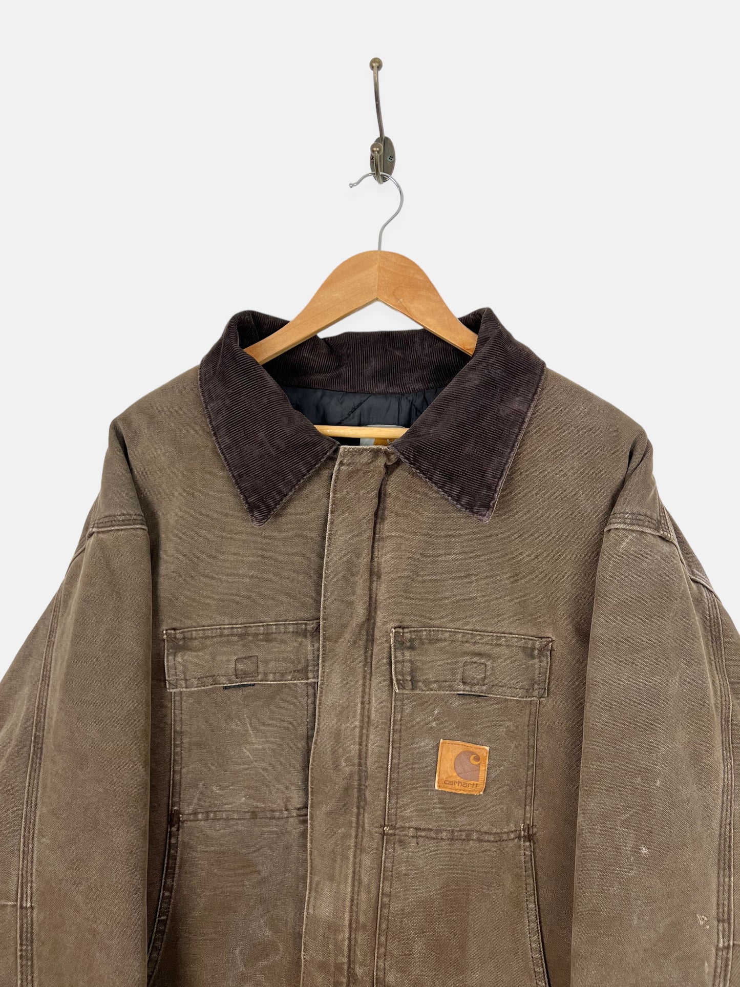 90's Carhartt Heavy Duty Quilt Lined Vintage Corduroy Collar Jacket Size 3-4XL