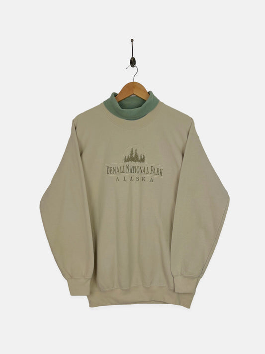 90's Denali National Park Embroidered Vintage Turtle-Neck Sweatshirt Size M