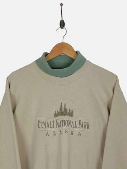 90's Denali National Park Embroidered Vintage Turtle-Neck Sweatshirt Size M