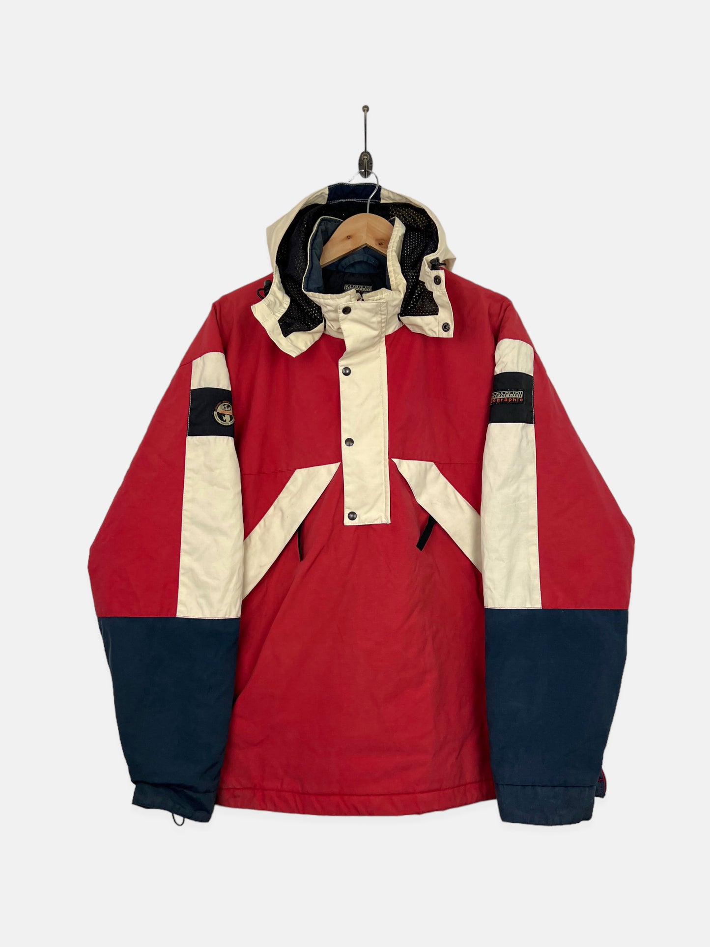 90's Napapijri Geographic Embroidered Vintage Jacket with Hood Size XL-2XL