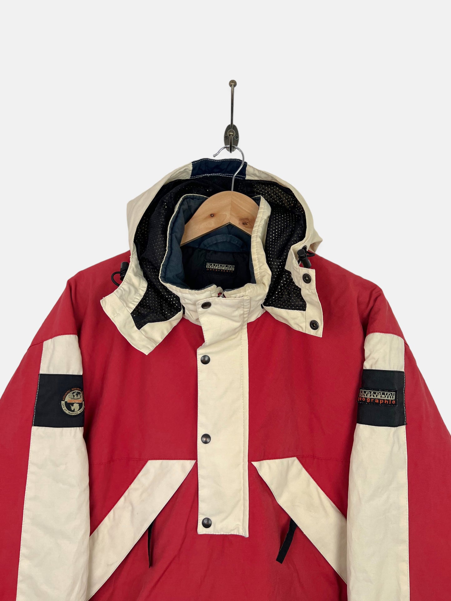 90's Napapijri Geographic Embroidered Vintage Jacket with Hood Size XL-2XL