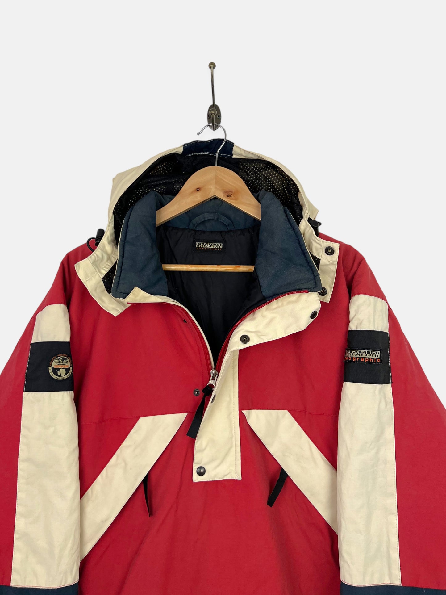 90's Napapijri Geographic Embroidered Vintage Jacket with Hood Size XL-2XL