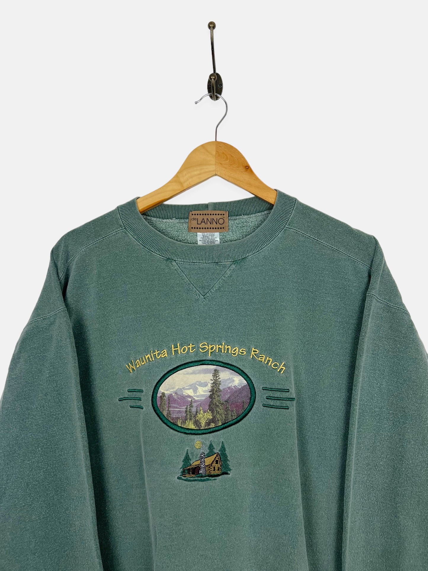 90's Waunita Hot Springs Ranch Canada Made Embroidered Vintage Sweatshirt Size L