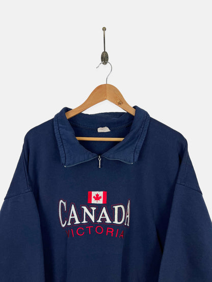90's Victoria Canada Made Embroidered Vintage Collared Sweatshirt Size M