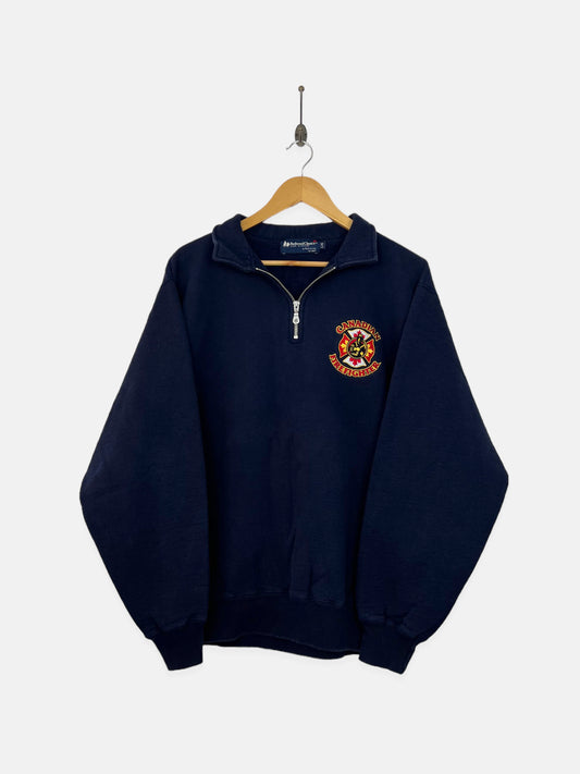 90's Canadian Firefighter Embroidered Vintage Quarterzip Sweatshirt Size L