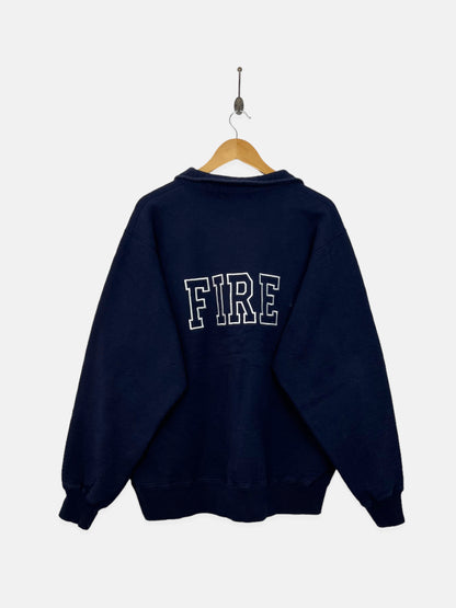 90's Canadian Firefighter Embroidered Vintage Quarterzip Sweatshirt Size L