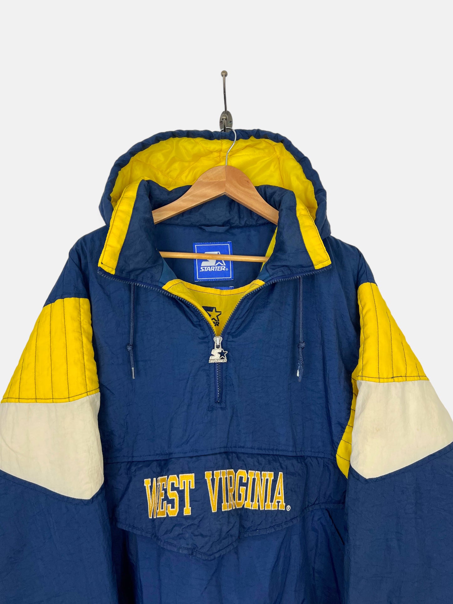 90's West Virginia Starter Embroidered Vintage Puffer Jacket with Hood Size XL-2XL
