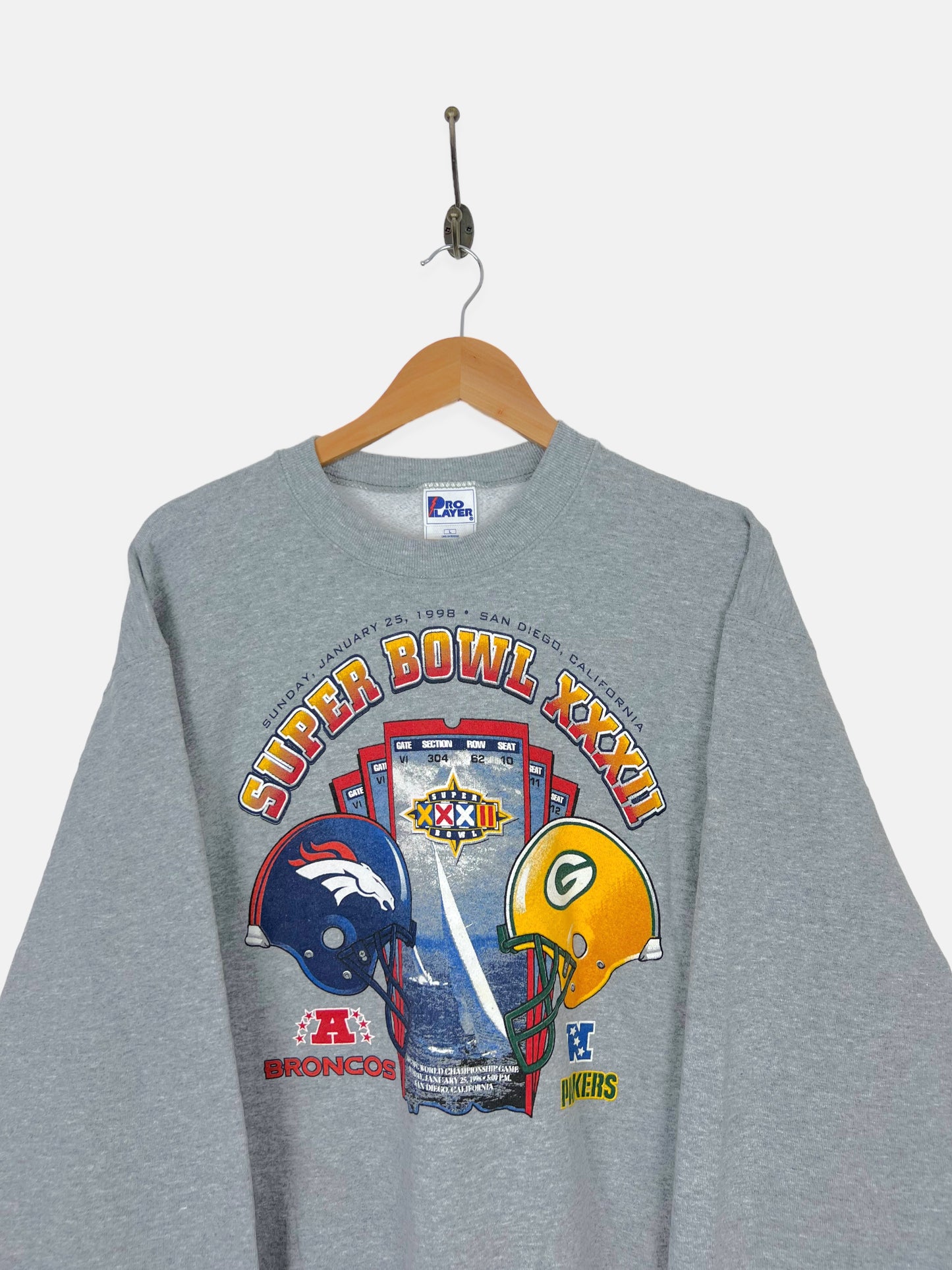 1998 NFL Super Bowl Broncos vs Packers USA Made Vintage Sweatshirt Size M-L