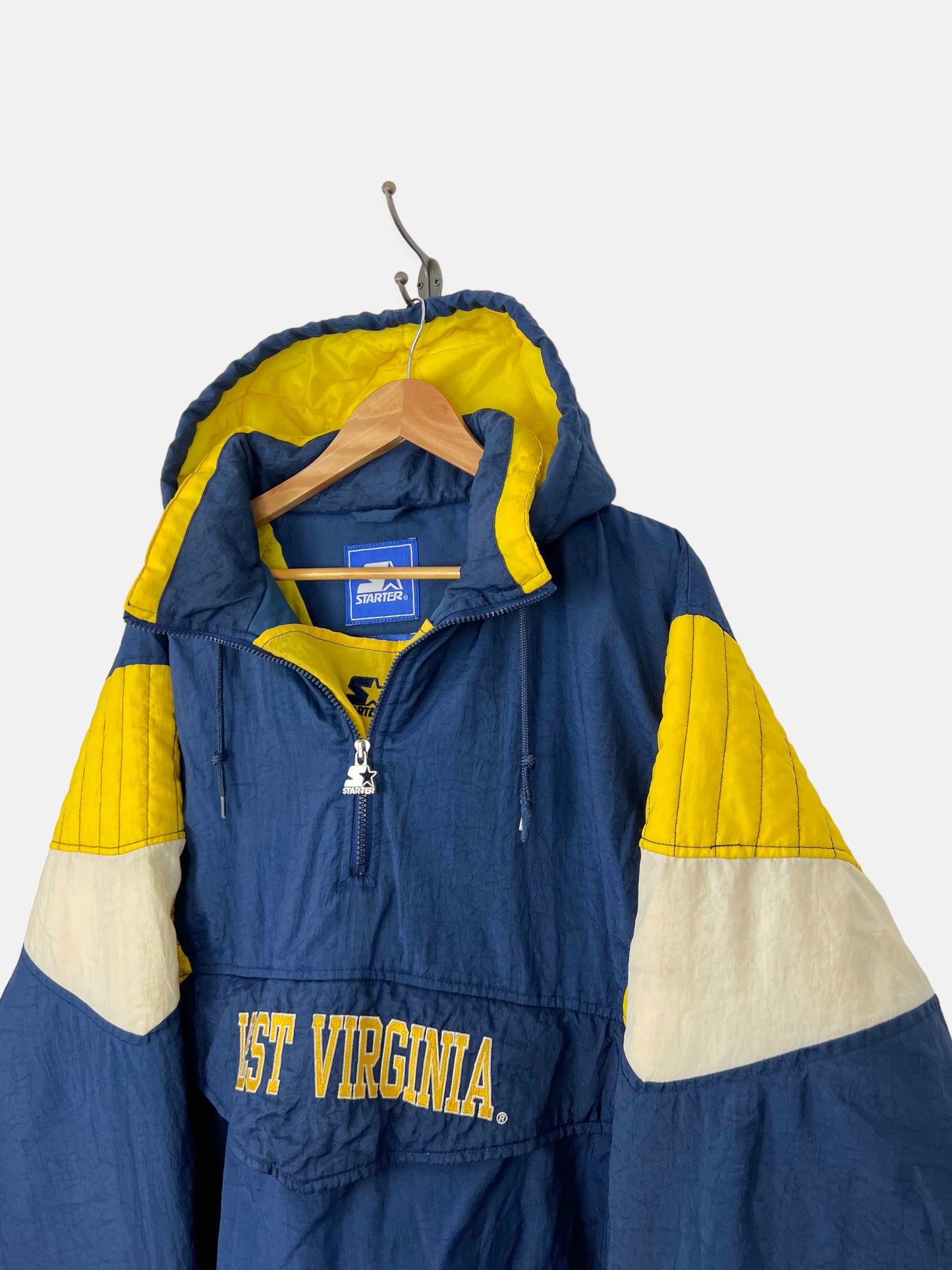 90's West Virginia Starter Embroidered Vintage Puffer Jacket with Hood Size XL-2XL