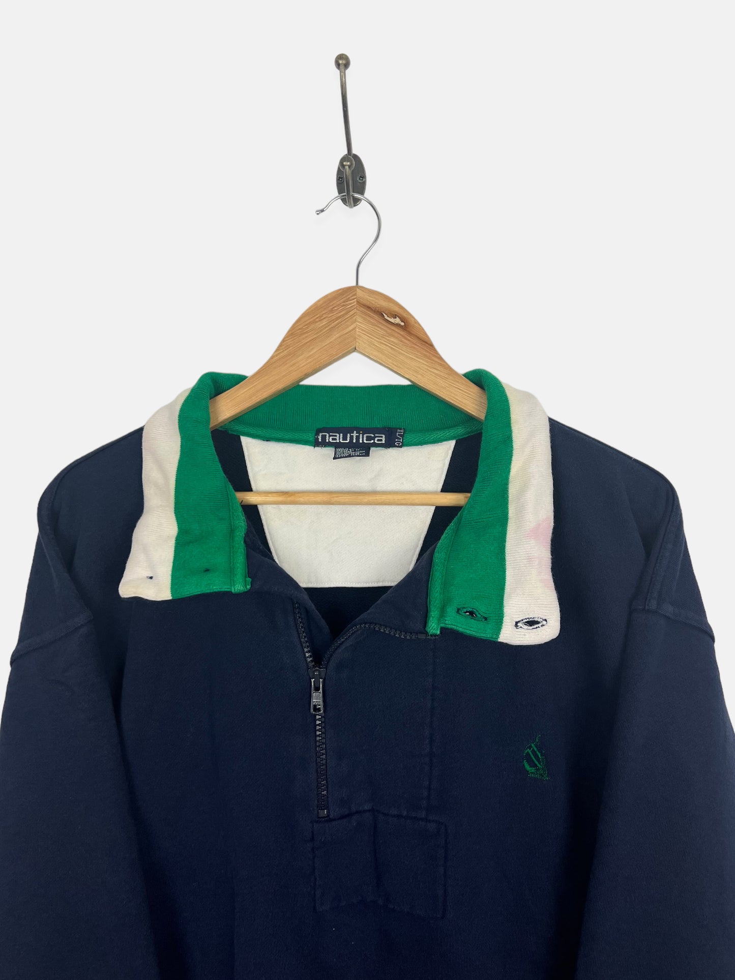 90's Nautica Embroidered Vintage Quarterzip Sweatshirt Size XL