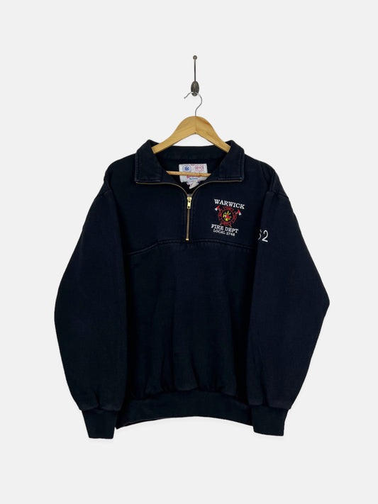 90's Warwick Fire Dpt. USA Made Embroidered Vintage Quarterzip Sweatshirt Size M-L