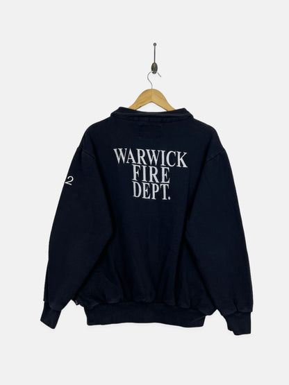 90's Warwick Fire Dpt. USA Made Embroidered Vintage Quarterzip Sweatshirt Size M-L