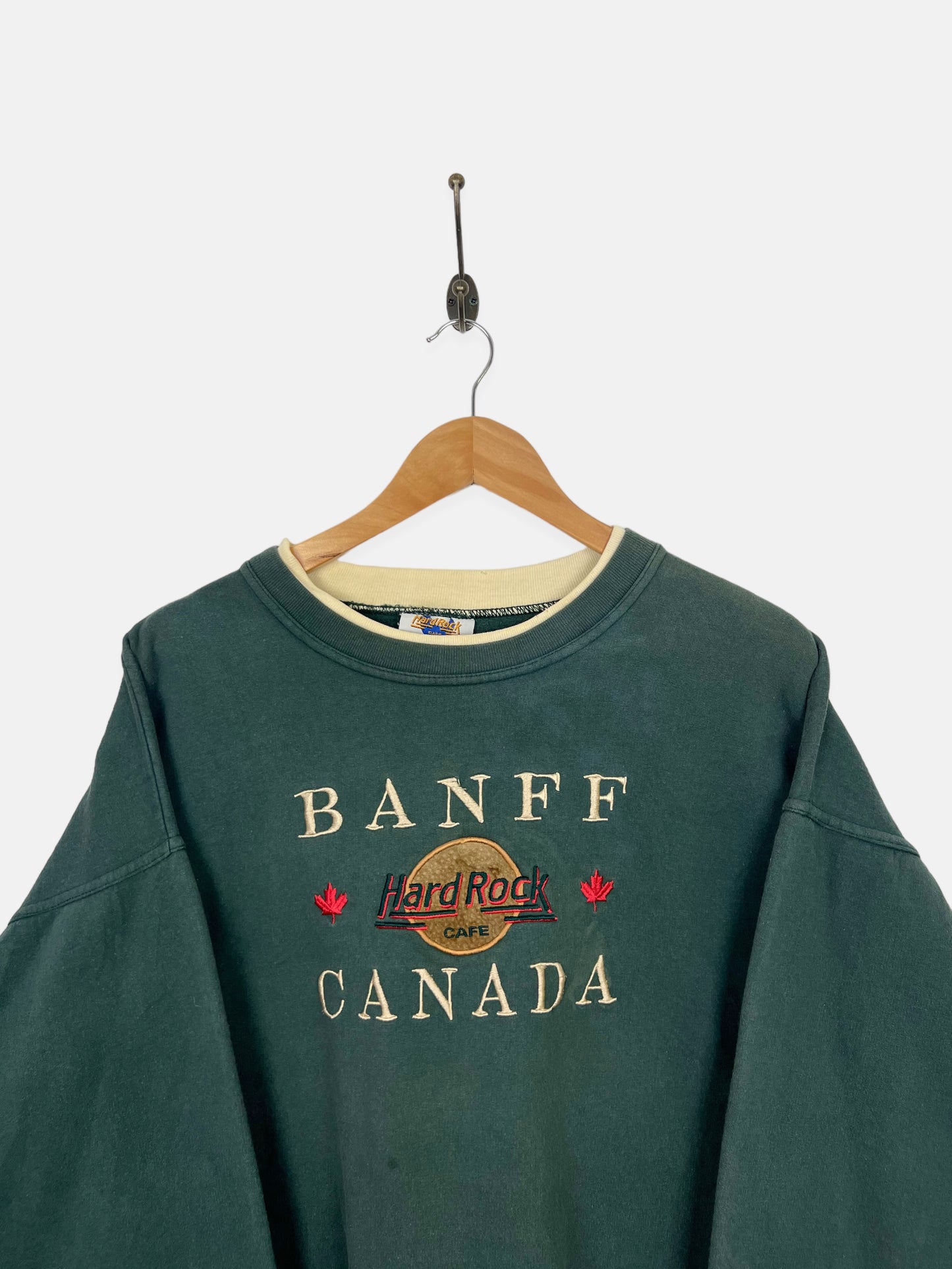 90's Hard Rock Cafe Banff Canada Embroidered Vintage Sweatshirt Size 12-14