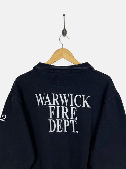 90's Warwick Fire Dpt. USA Made Embroidered Vintage Quarterzip Sweatshirt Size M-L