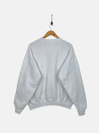 90's USA Made Ribbed White Vintage Sweatshirt Size M